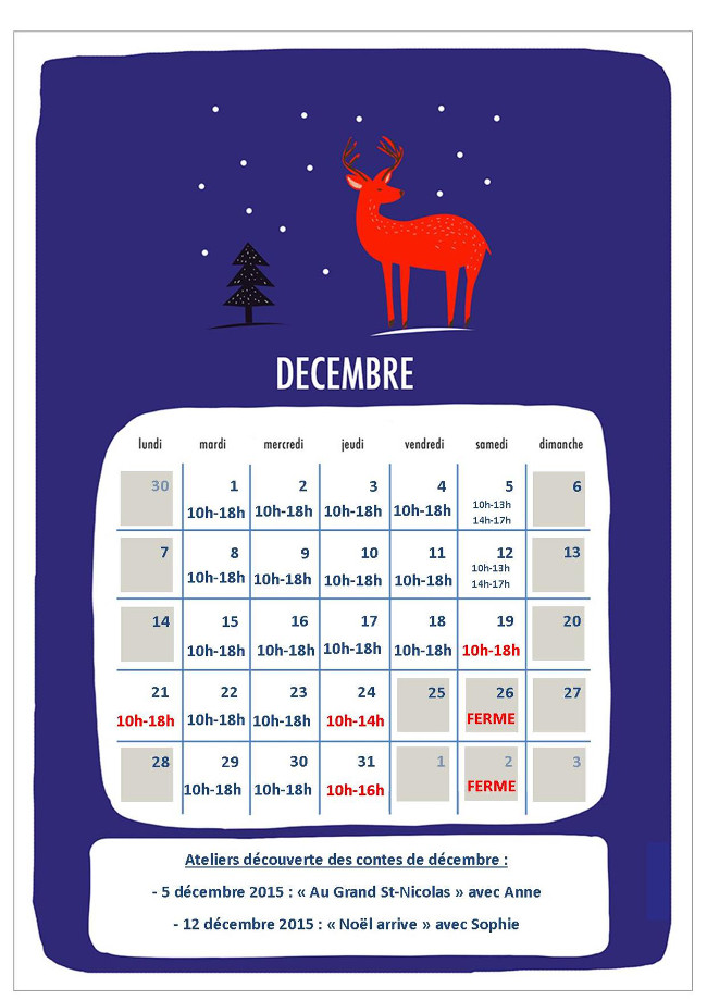 horaire decembre