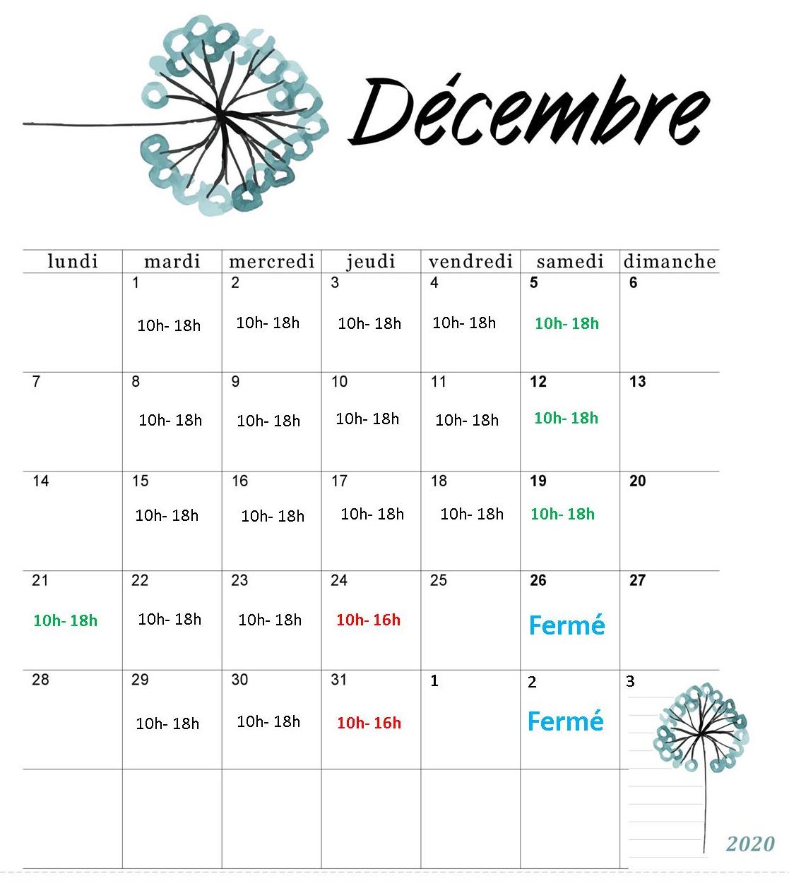 horaire decembre 2020