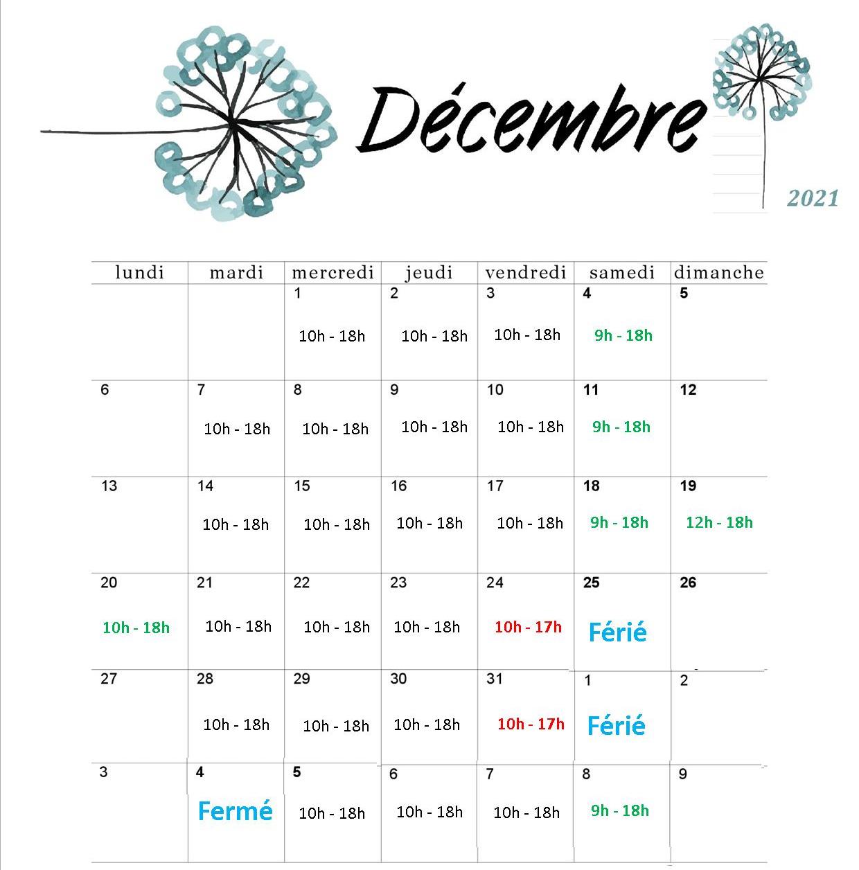 horaire decembre 2021